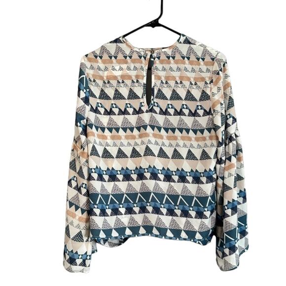 Olivaceous Blue Muliti-color Tribal Long Sleeve Wrap Style Blouse Women Sz M - Picture 2 of 11